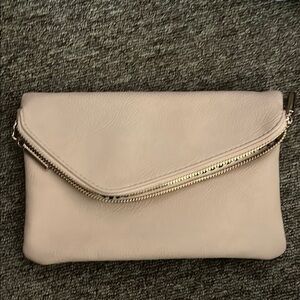 Cream Envelope-Style Clutch with Metallic Trim